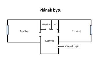 Plánek bytu - Pronájem bytu 2+1 v osobním vlastnictví 58 m², Praha 3 - Vinohrady