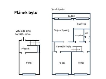 Plánek bytu - Prodej bytu 4+1 v osobním vlastnictví 85 m², Praha 4 - Krč