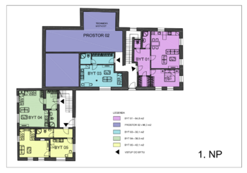 Studie projektu bytů - 1. NP - Prodej zemědělského objektu 1305 m², Hostomice