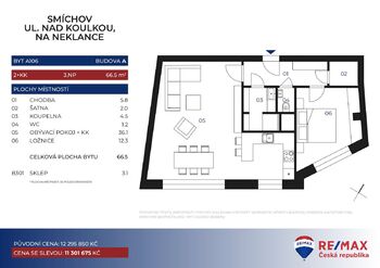 Prodej bytu 2+kk v osobním vlastnictví 67 m², Praha 5 - Smíchov