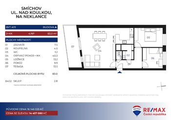 Prodej bytu 3+kk v osobním vlastnictví 83 m², Praha 5 - Smíchov