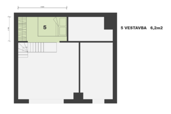 půdorys vestavby - Prodej bytu 2+kk v osobním vlastnictví 49 m², Praha 9 - Libeň