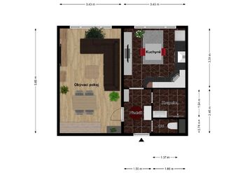 Plánek bytu  - Pronájem bytu 1+1 v osobním vlastnictví 40 m², Planá nad Lužnicí