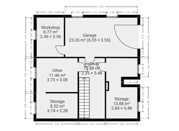 Půdorys podzemního podlaží. - Prodej domu 116 m², Jindřichův Hradec