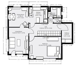 Půdorys přízemí/patra. - Prodej domu 116 m², Jindřichův Hradec