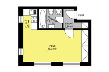 Orientační půdorys - Pronájem bytu 1+kk v osobním vlastnictví 31 m², Kolín