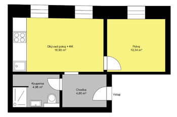 Orientační půdorys - Pronájem bytu 2+kk v osobním vlastnictví 37 m², Kutná Hora