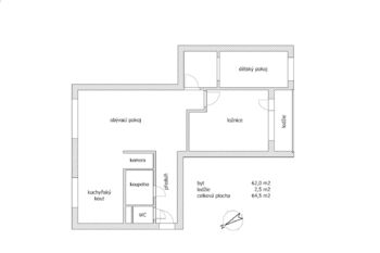 půdorys bytu - Prodej bytu 3+kk v osobním vlastnictví 62 m², Příbram