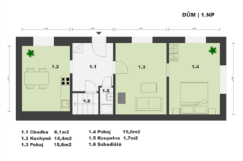 půdorys rodinného domu - Prodej domu 58 m², Kněžmost