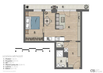 Půdorys - Prodej bytu 2+kk v osobním vlastnictví 55 m², Praha 3 - Žižkov