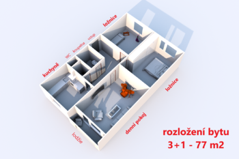 rozložení bytu ... - Pronájem bytu 3+1 v osobním vlastnictví 74 m², Havlíčkův Brod