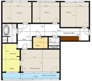 Půdorys bytu - Prodej bytu 4+1 v osobním vlastnictví 98 m², Kostelec nad Labem