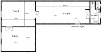 Půdorys bytu.  - Pronájem bytu 2+1 v osobním vlastnictví 57 m², Praha 2 - Vinohrady