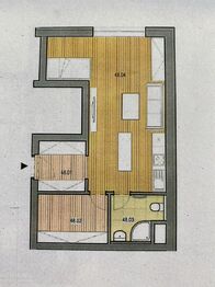 půdorys - Pronájem bytu 1+kk v osobním vlastnictví 45 m², Plzeň