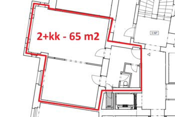 rozložení bytu ... - Pronájem bytu 2+kk v osobním vlastnictví 65 m², Havlíčkův Brod