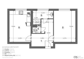 Půdorys bytu - Prodej bytu 2+kk v osobním vlastnictví 52 m², Praha 10 - Záběhlice