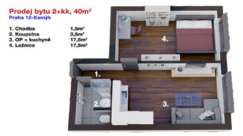 Prodej bytu 2+kk v družstevním vlastnictví 45 m², Praha 4 - Kamýk