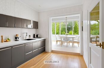 Vizualizace kuchyň + jídelna - Prodej domu 176 m², Brno