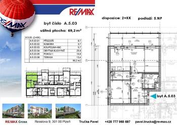 půdorys - Pronájem bytu 2+kk v osobním vlastnictví 56 m², Plzeň