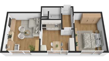 půdorys bytu 2+1 - Prodej bytu 2+1 v osobním vlastnictví 54 m², Úpice