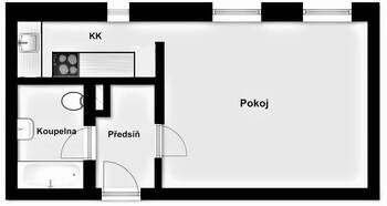 Plánek - Pronájem bytu 1+kk v osobním vlastnictví 30 m², Kolín