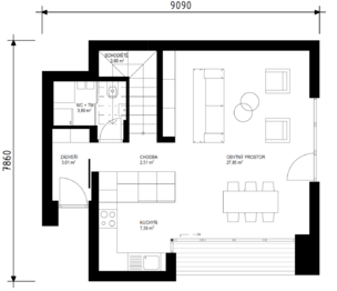 půdorys přízemí - Prodej domu 96 m², Prachatice