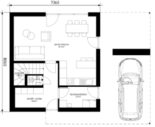 půdorys přízemí - Prodej domu 95 m², Prachatice