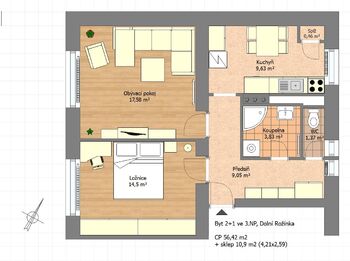 Prodej bytu 2+1 v osobním vlastnictví 59 m², Dolní Rožínka