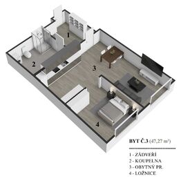 Pronájem bytu 2+kk v osobním vlastnictví 47 m², Vizovice