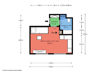 Plán bytu - Prodej bytu 1+kk v osobním vlastnictví 27 m², Praha 8 - Čimice