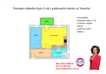 plánek - Pronájem bytu 2+kk v osobním vlastnictví 46 m², České Budějovice