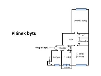 Plánek bytu - Pronájem bytu 3+1 v osobním vlastnictví 92 m², Praha 5 - Smíchov