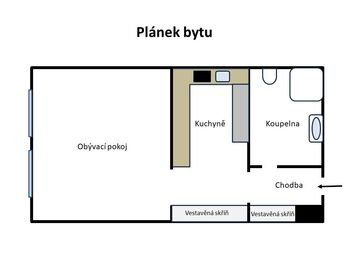 Plánek bytu - Prodej bytu 1+kk v osobním vlastnictví 36 m², Praha 2 - Vinohrady