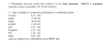 Výměra bytu dle nabývacího titulu. - Prodej bytu 2+1 v osobním vlastnictví 61 m², Praha 10 - Strašnice