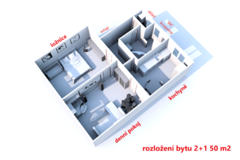 rozložení bytu ... - Pronájem bytu 2+1 v osobním vlastnictví 50 m², Přibyslav