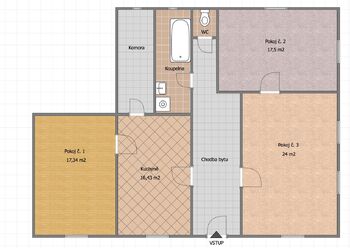 Půdorys bytu - Pronájem bytu 3+1 v osobním vlastnictví 98 m², Radomyšl