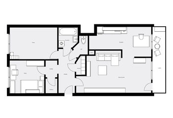 půdorys nemovitosti - Prodej bytu 3+kk v osobním vlastnictví 69 m², Praha 4 - Modřany