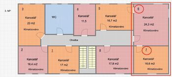 Půdorys kanceláří . Nabídka č. 6 a 7. Velikost 40,9 m2. - Pronájem kancelářských prostor 41 m², Písek