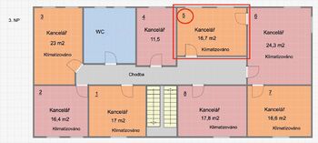 Půdorys nabízeného prostoru - Pronájem kancelářských prostor 16 m², Písek