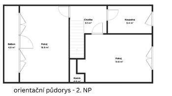 Stávající orientační půdorys 2 NP - Prodej chaty / chalupy 158 m², Teplá