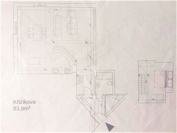 Plánek bytu - Prodej bytu 2+kk v osobním vlastnictví 70 m², Praha 8 - Karlín