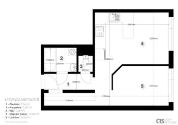 2D layout - Prodej bytu 2+kk v osobním vlastnictví 38 m², Praha 8 - Bohnice