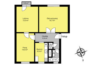 půdorys bytu - Prodej bytu 3+1 v osobním vlastnictví 73 m², Frýdek-Místek