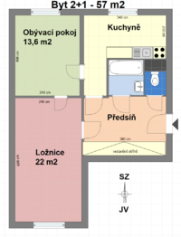 plánek - Prodej bytu 2+1 v osobním vlastnictví 57 m², Praha 10 - Malešice