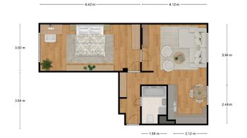 Půdorys bytu - Prodej bytu 2+1 v osobním vlastnictví 56 m², Ústí nad Labem