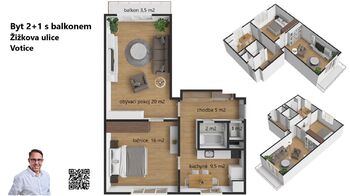 Prodej bytu 2+1 v osobním vlastnictví 64 m², Votice