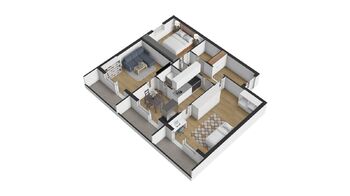 3D dispozice bytu - Prodej bytu 3+1 v osobním vlastnictví 79 m², Olomouc