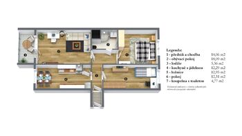 Půdorys - Prodej bytu 3+1 v osobním vlastnictví 71 m², Praha 4 - Modřany