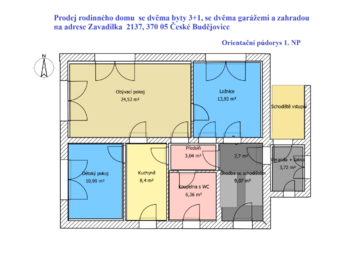 Plán 1. NP Zavadilka - Prodej domu 140 m², České Budějovice