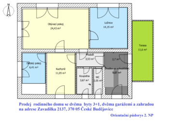 Plán 2. NP Zavadilka - Prodej domu 140 m², České Budějovice